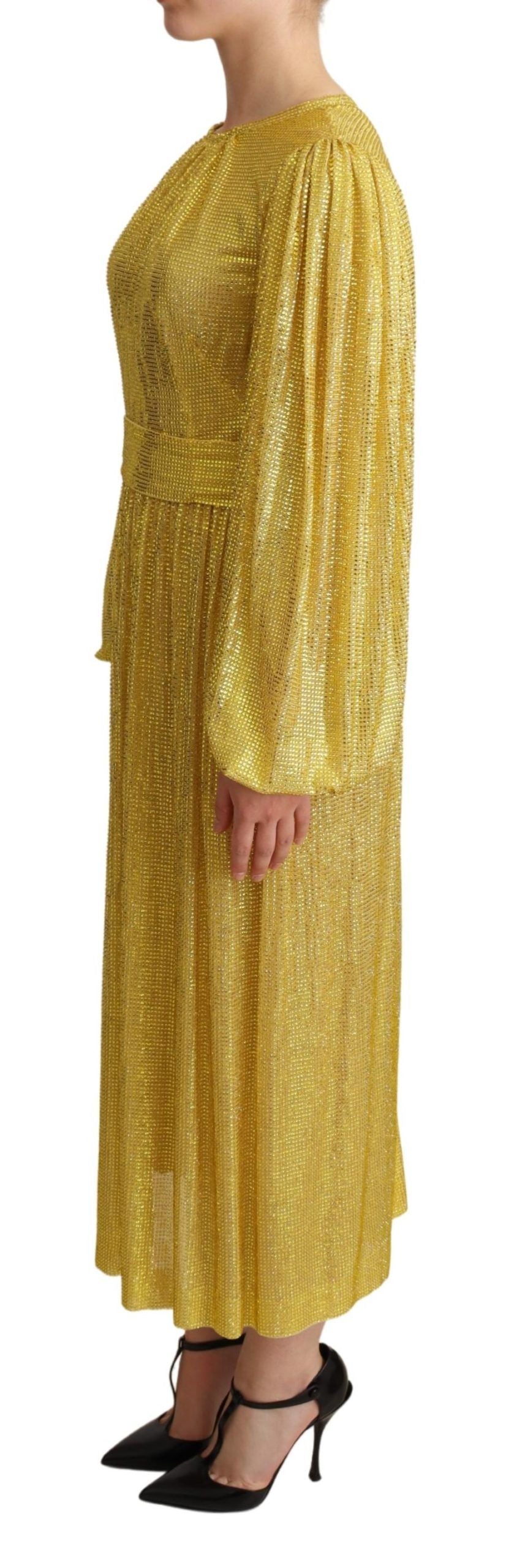 Robe longue plissée en maille cristal jaune Dolce &amp; Gabbana