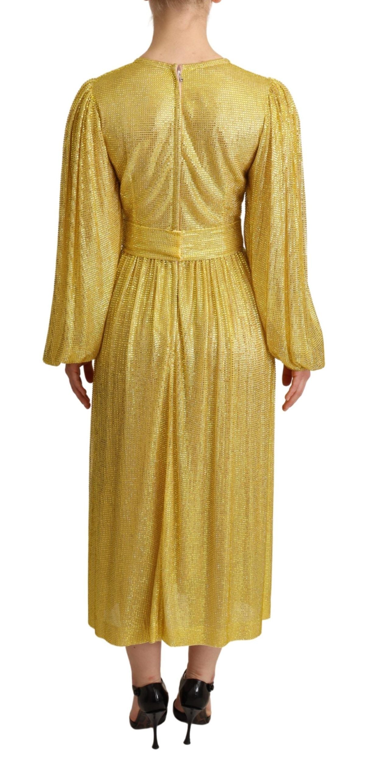 Robe longue plissée en maille cristal jaune Dolce &amp; Gabbana