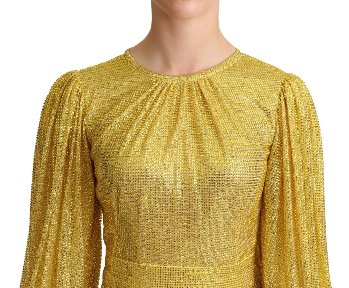 Robe longue plissée en maille cristal jaune Dolce &amp; Gabbana