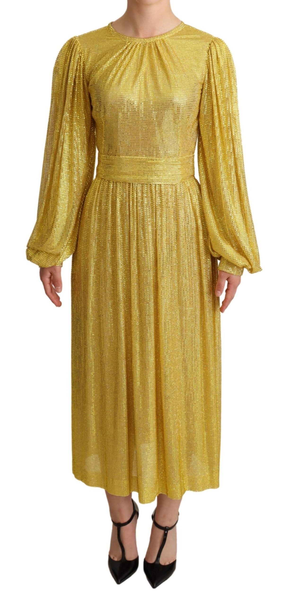 Robe longue plissée en maille cristal jaune Dolce &amp; Gabbana