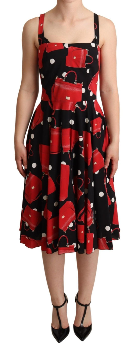 Robe mi-longue trapèze à imprimé sac noir et rouge Dolce &amp; Gabbana