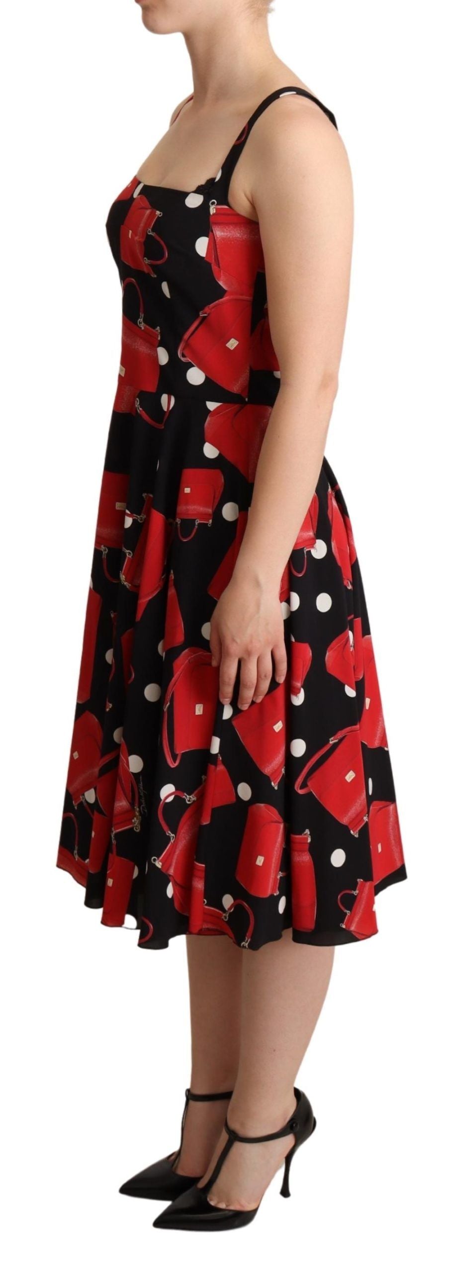 Robe mi-longue trapèze à imprimé sac noir et rouge Dolce &amp; Gabbana