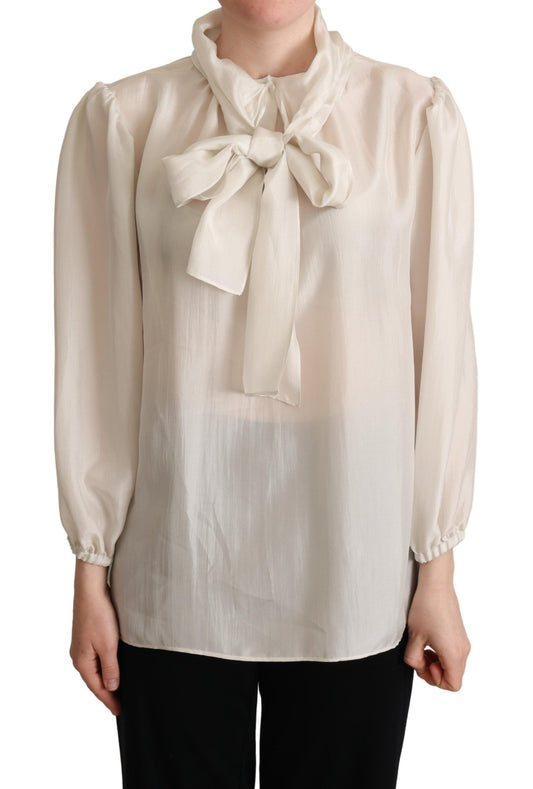 Dolce &amp; Gabbana Chemise à col Ascot gris clair Chemisier en soie Haut