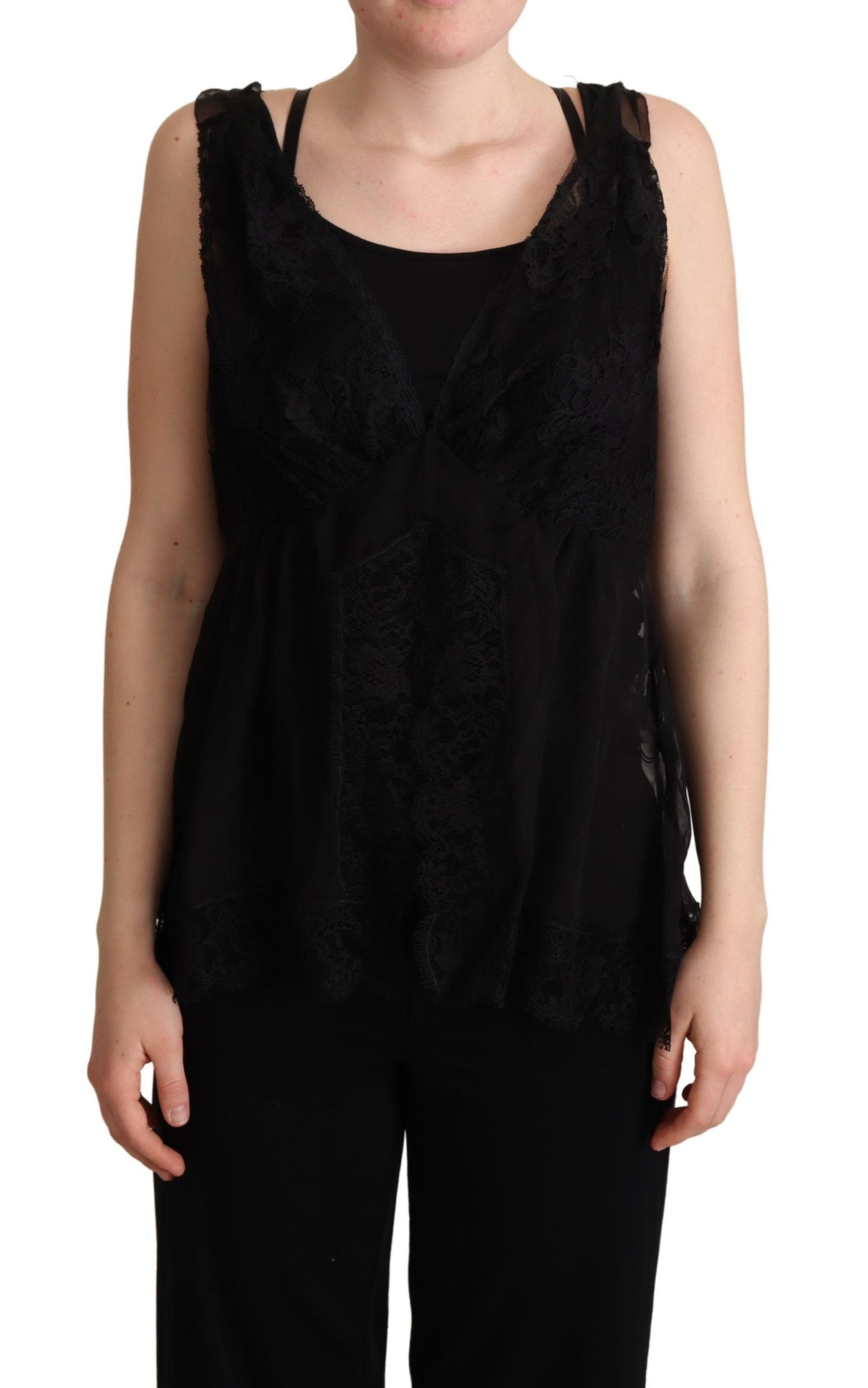 Débardeur caraco noir en dentelle de soie Dolce &amp; Gabbana