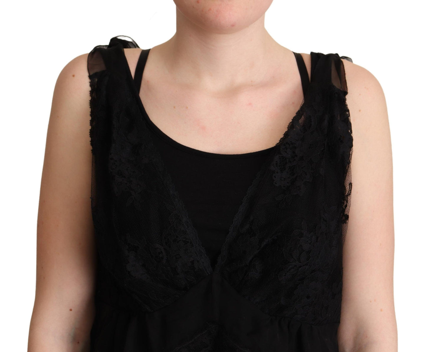 Débardeur caraco noir en dentelle de soie Dolce &amp; Gabbana