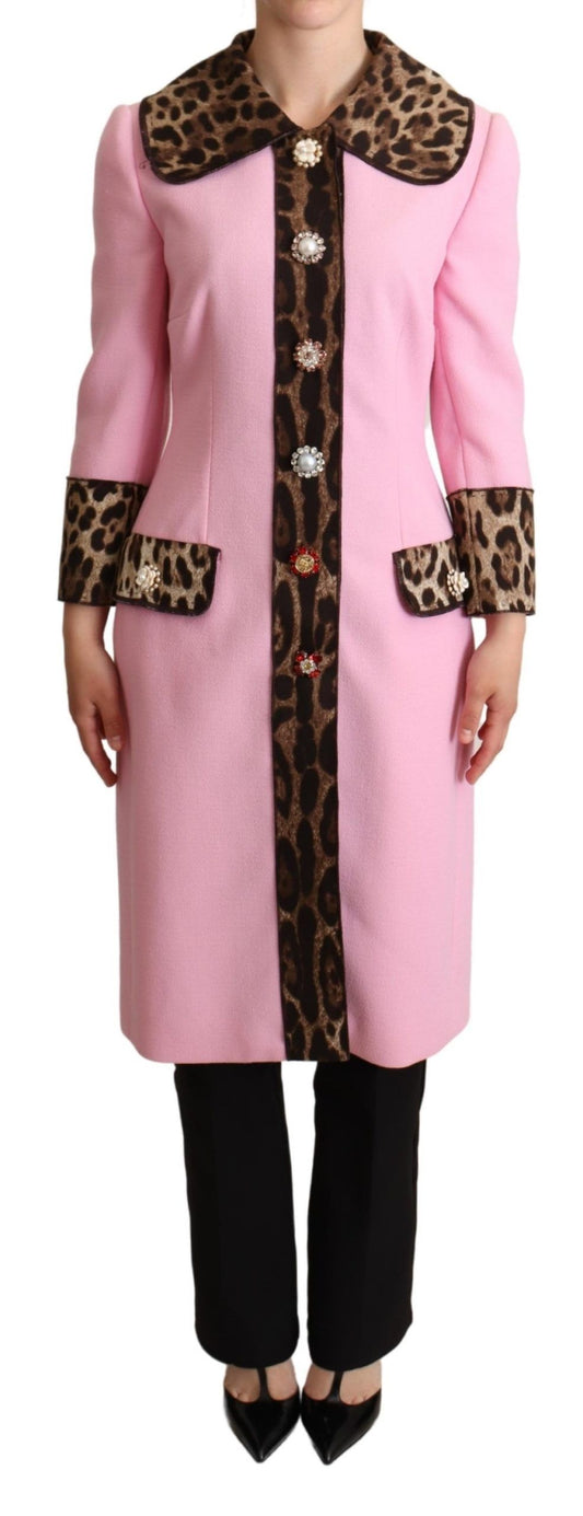 Trench-coat en laine rose léopard Dolce &amp; Gabbana
