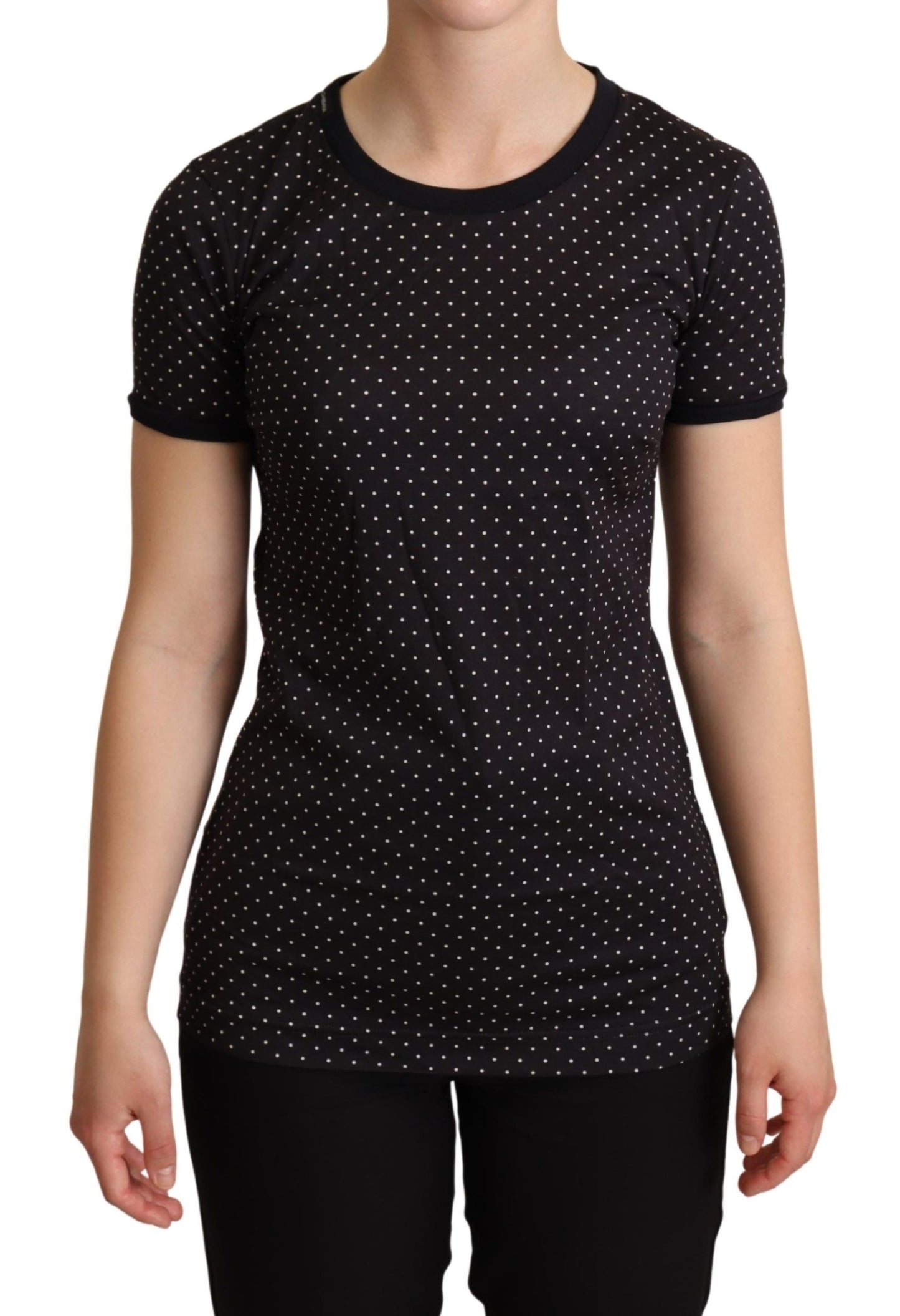 T-shirt ras du cou en coton noir à pois Dolce &amp; Gabbana