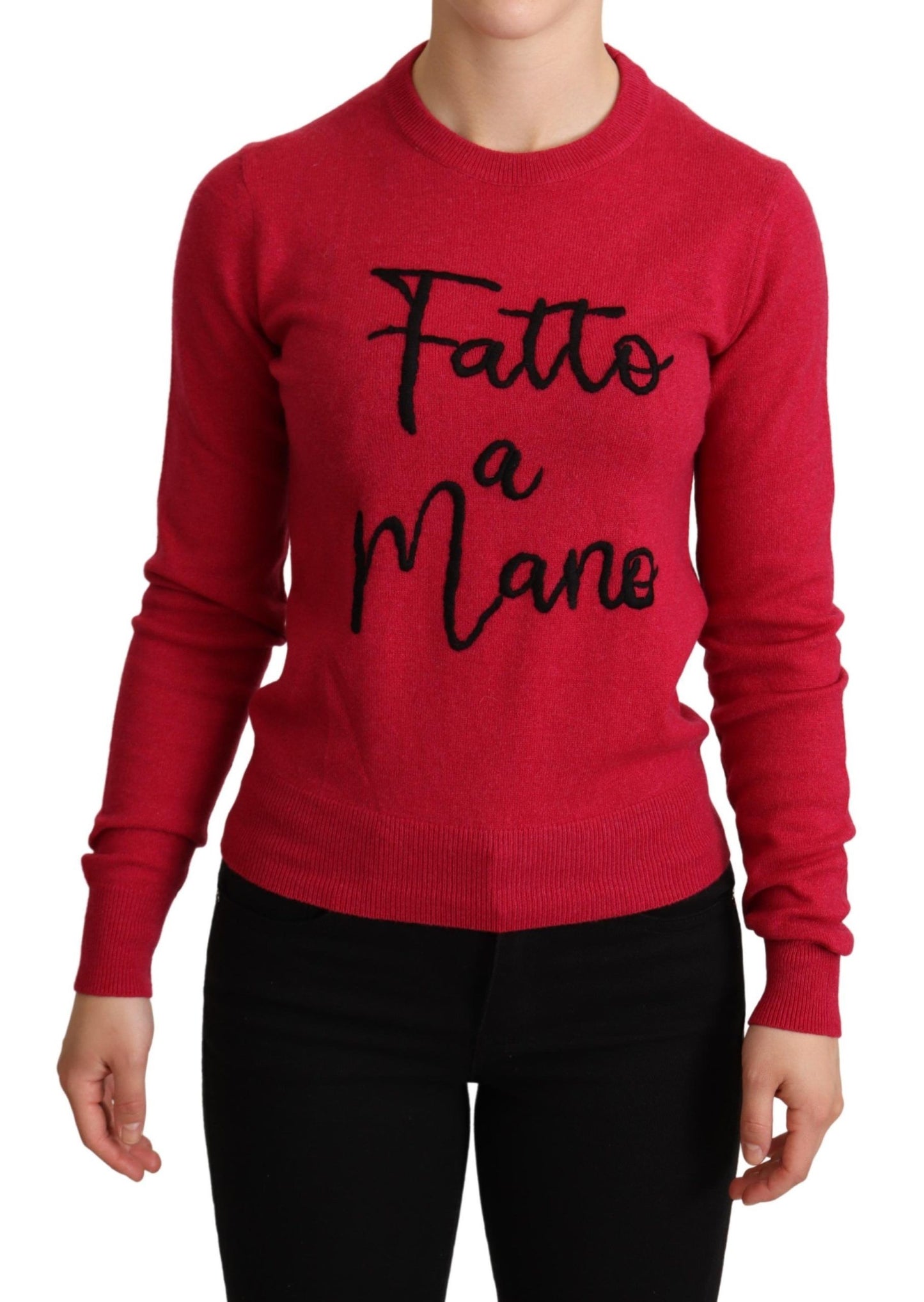 Dolce &amp; Gabbana – Rosa Pullover aus bestickter Kaschmirwolle