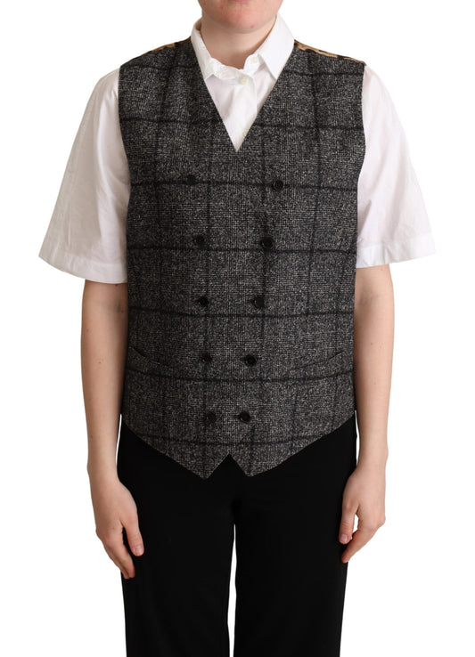Gilet en laine grise à imprimé léopard Dolce &amp; Gabbana