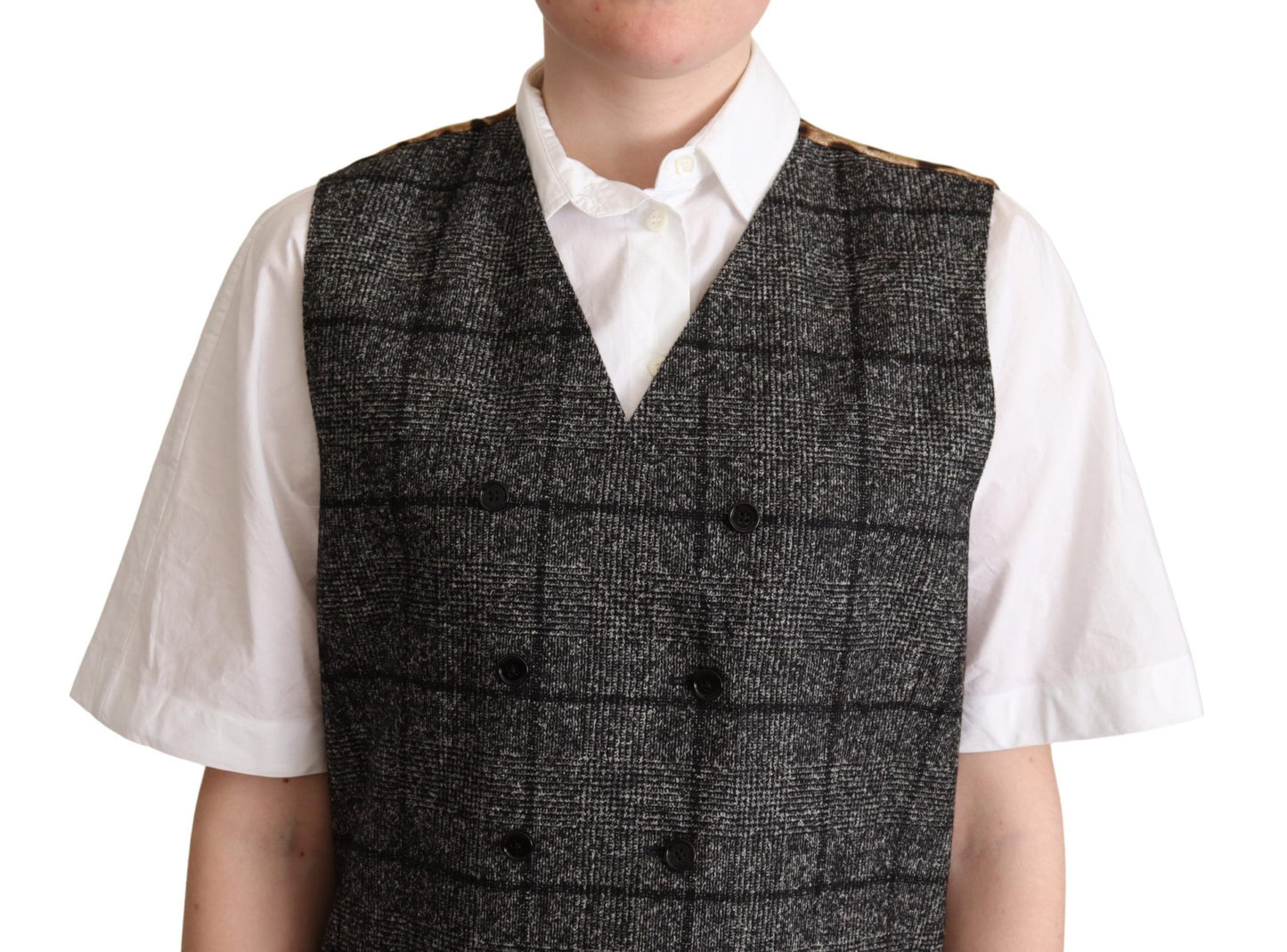 Gilet en laine grise à imprimé léopard Dolce &amp; Gabbana