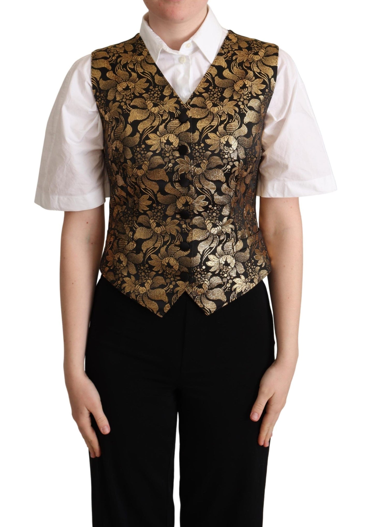 Gilet en soie jacquard noir et or Dolce &amp; Gabbana