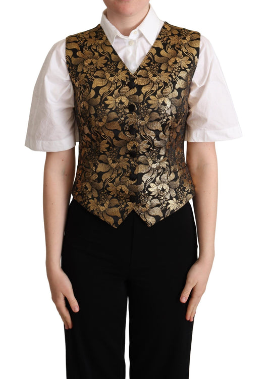 Gilet en soie jacquard noir et or Dolce &amp; Gabbana