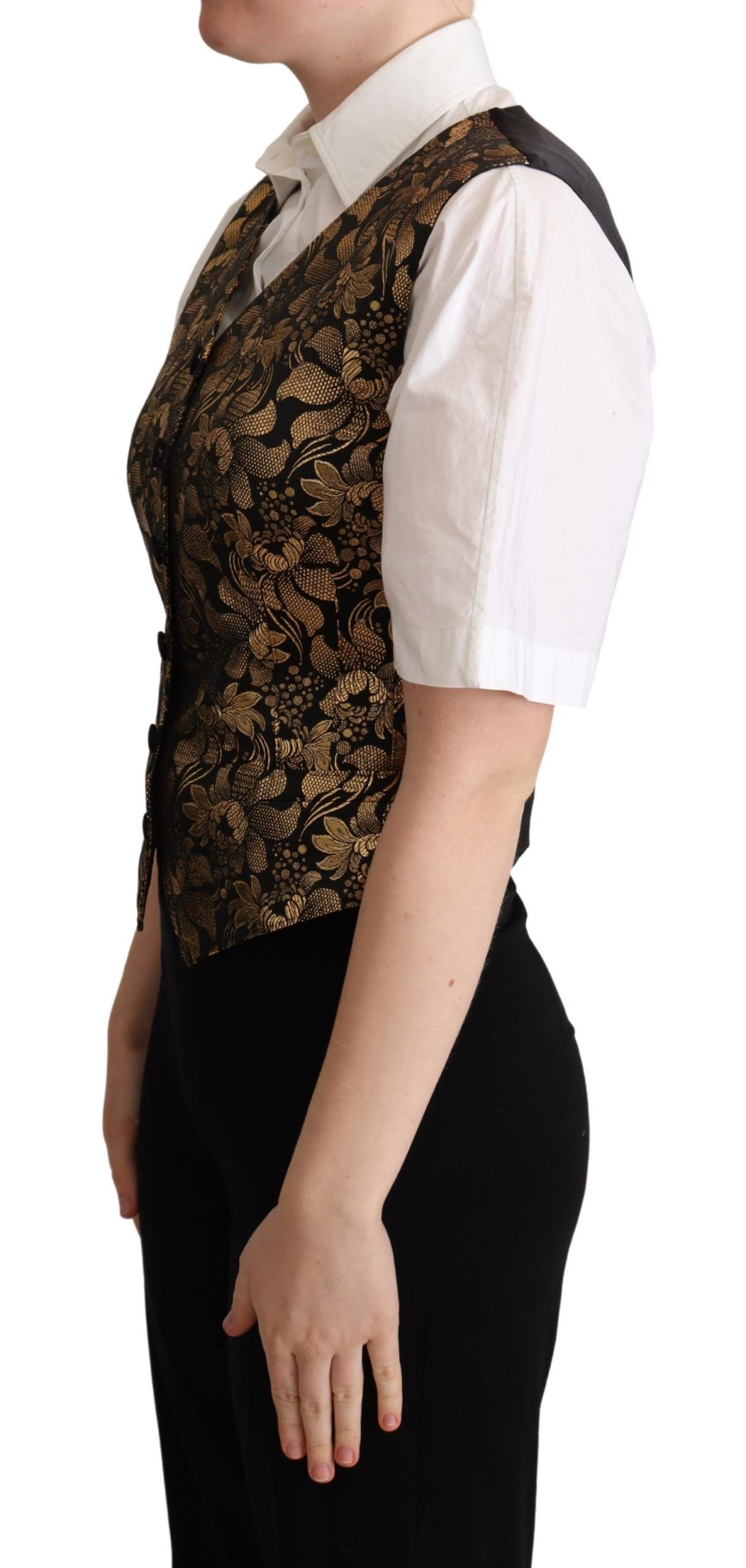 Gilet en soie jacquard noir et or Dolce &amp; Gabbana