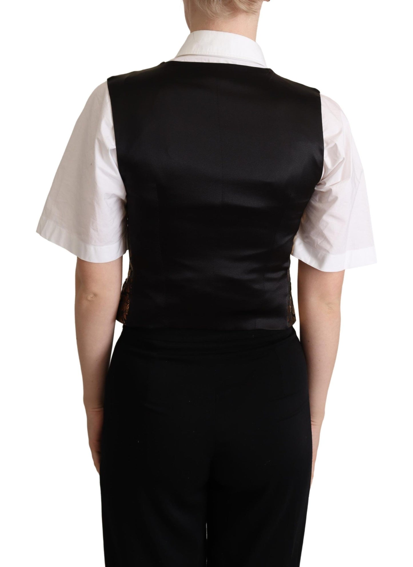 Gilet en soie jacquard noir et or Dolce &amp; Gabbana