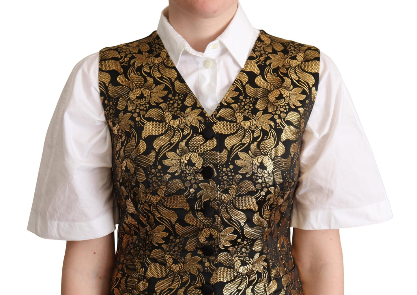 Gilet en soie jacquard noir et or Dolce &amp; Gabbana