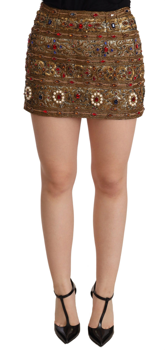 Jupe taille haute en jacquard de cristaux dorés Dolce &amp; Gabbana