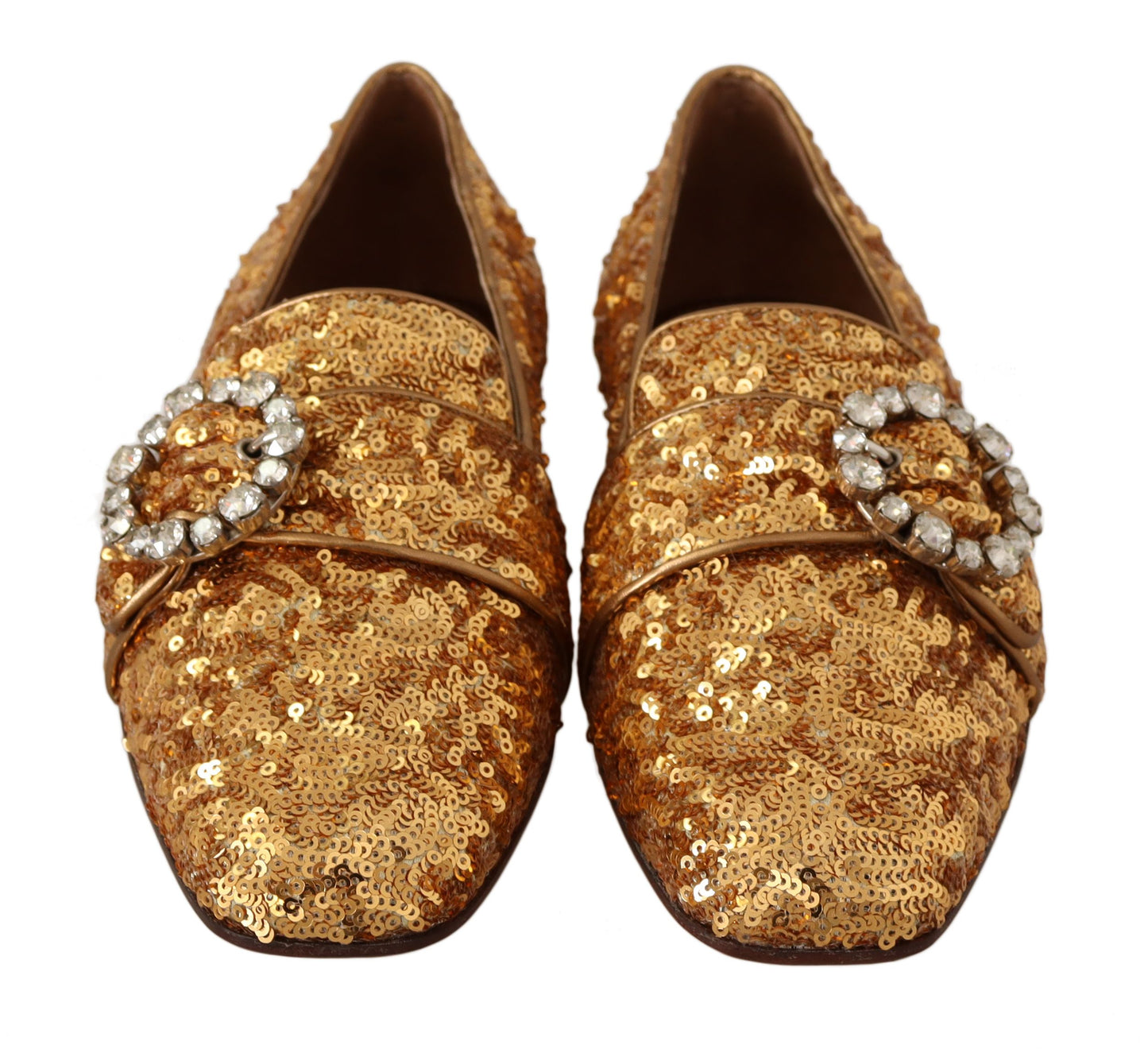 Mocassins plats Dolce &amp; Gabbana à paillettes dorées et cristaux pour femme