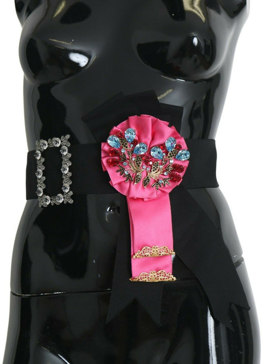 Ceinture en coton Dolce &amp; Gabbana avec broche fleur noire et rose et cristaux