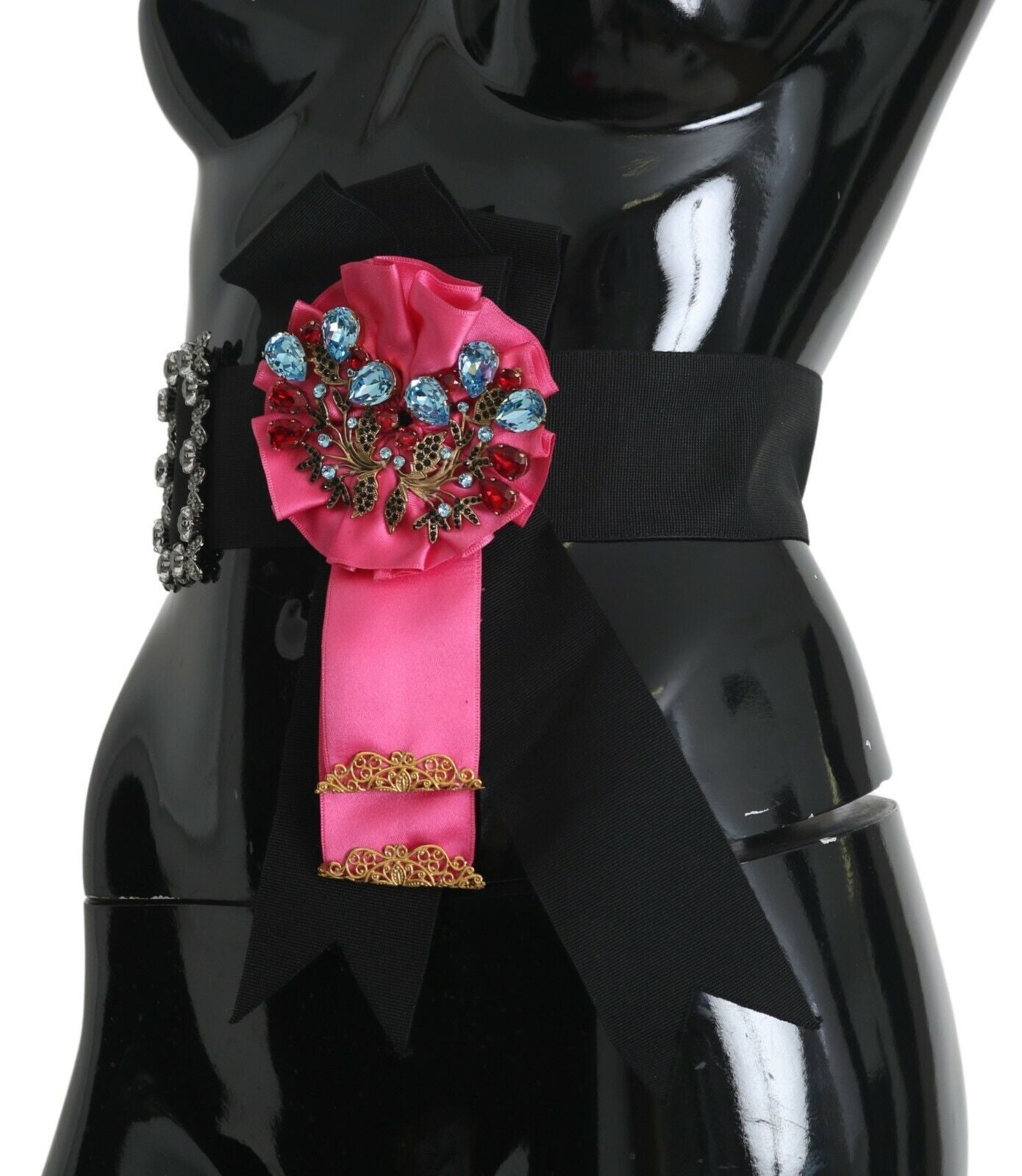 Ceinture en coton Dolce &amp; Gabbana avec broche fleur noire et rose et cristaux