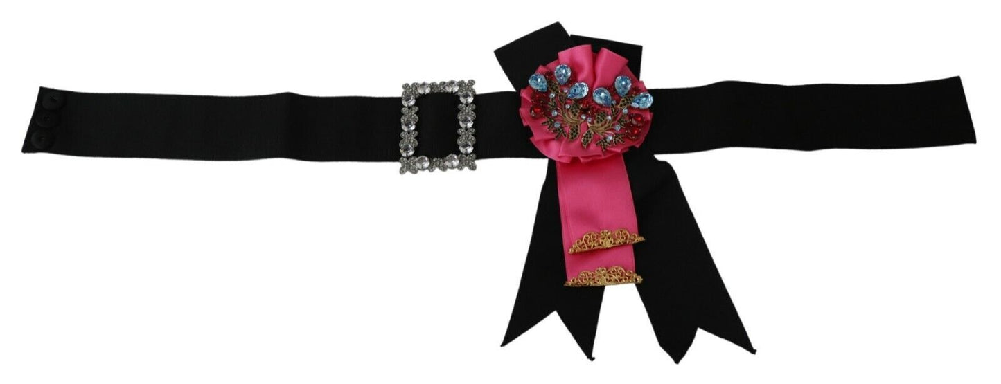 Ceinture en coton Dolce &amp; Gabbana avec broche fleur noire et rose et cristaux