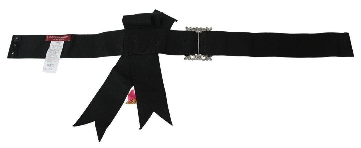 Ceinture en coton Dolce &amp; Gabbana avec broche fleur noire et rose et cristaux