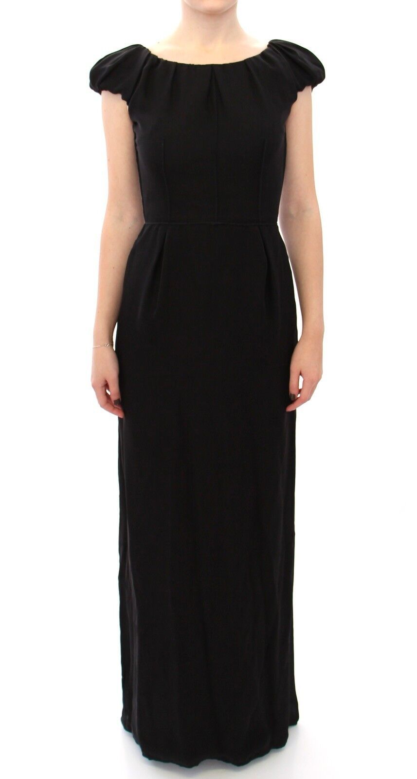 Robe longue en soie noire à manches courtes Dolce &amp; Gabbana