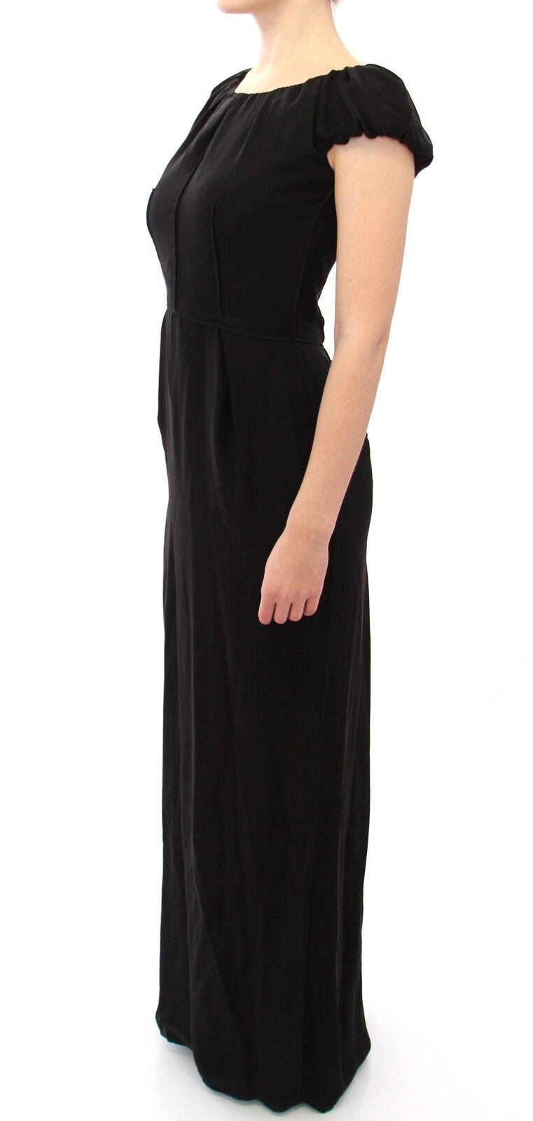 Robe longue en soie noire à manches courtes Dolce &amp; Gabbana