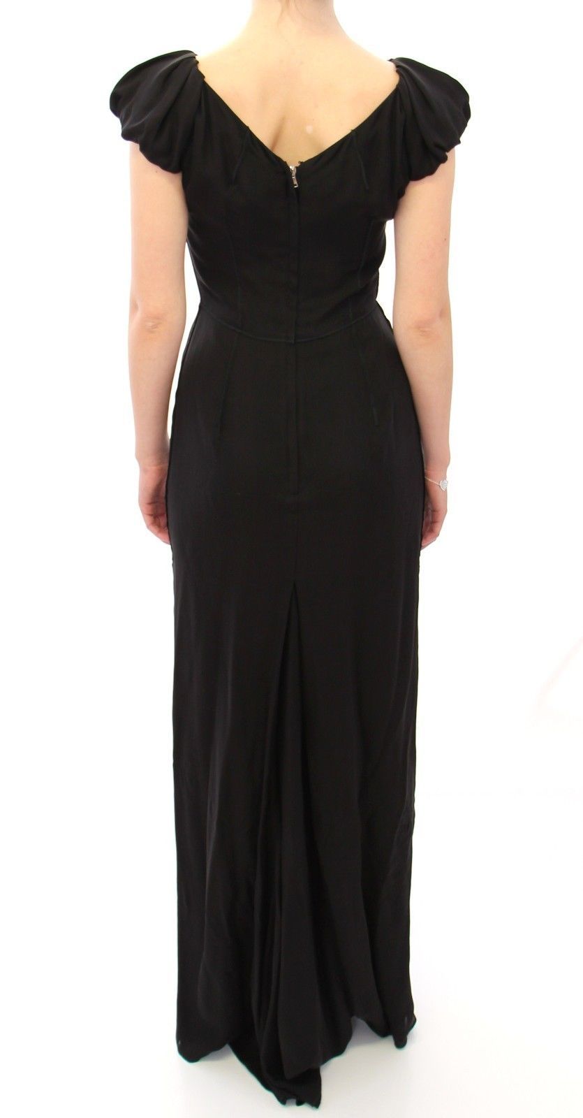 Robe longue en soie noire à manches courtes Dolce &amp; Gabbana