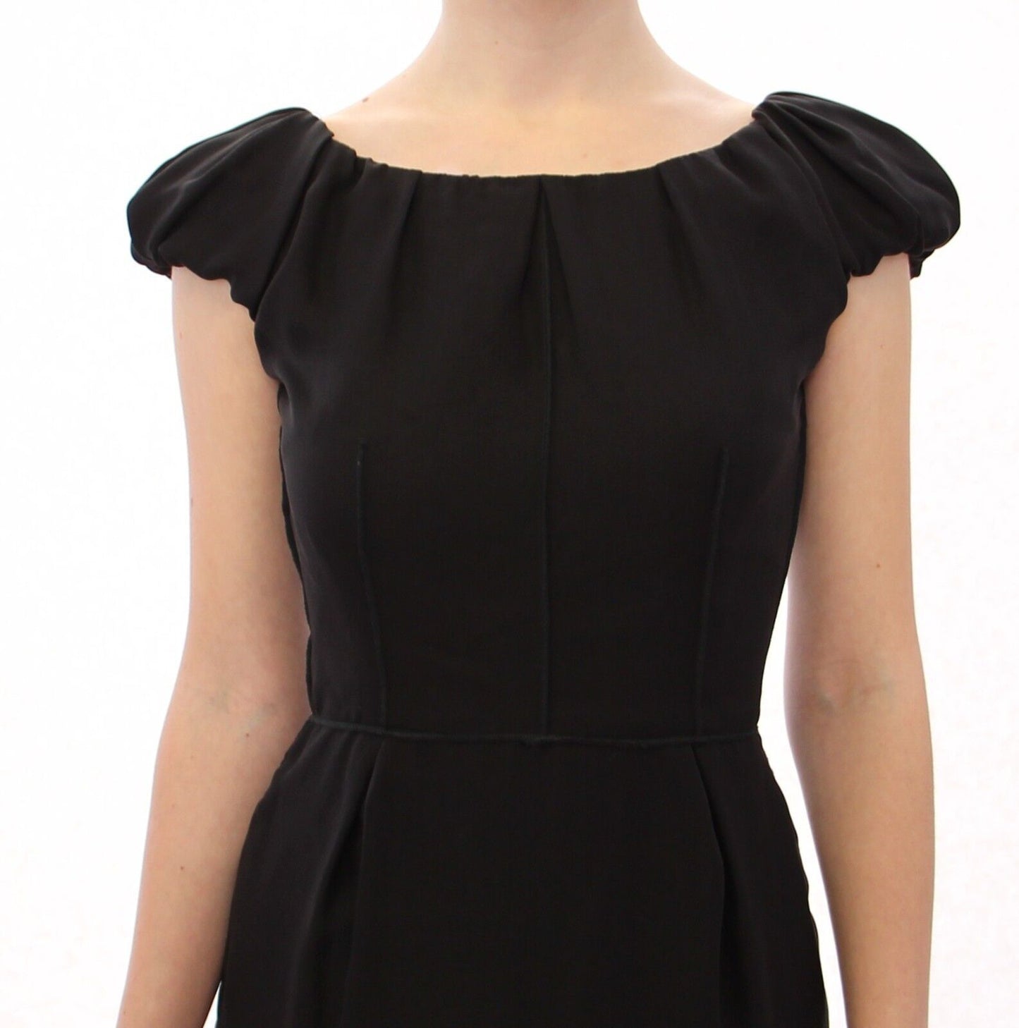 Robe longue en soie noire à manches courtes Dolce &amp; Gabbana