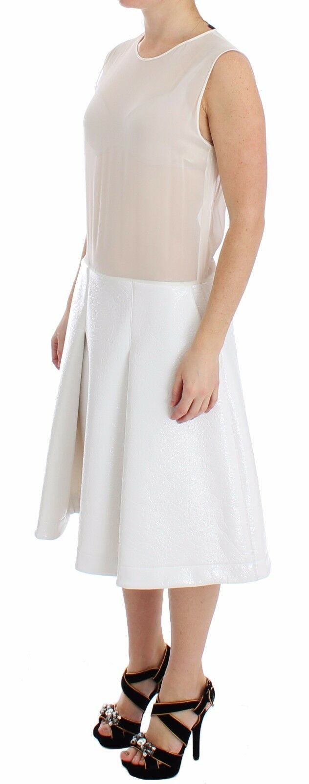 Robe fourreau transparente blanche plissée à bas Koonhor