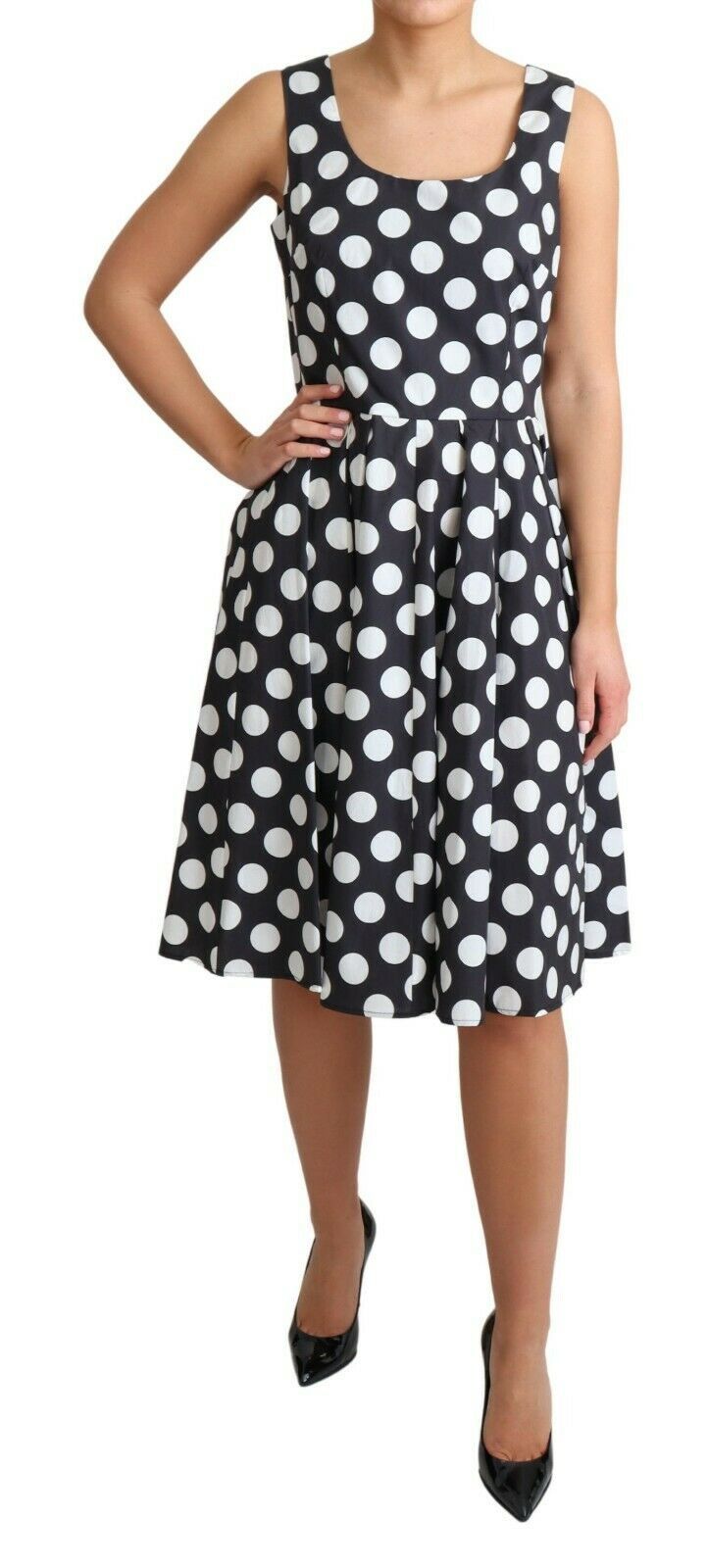 Robe trapèze en coton noir à pois Dolce &amp; Gabbana