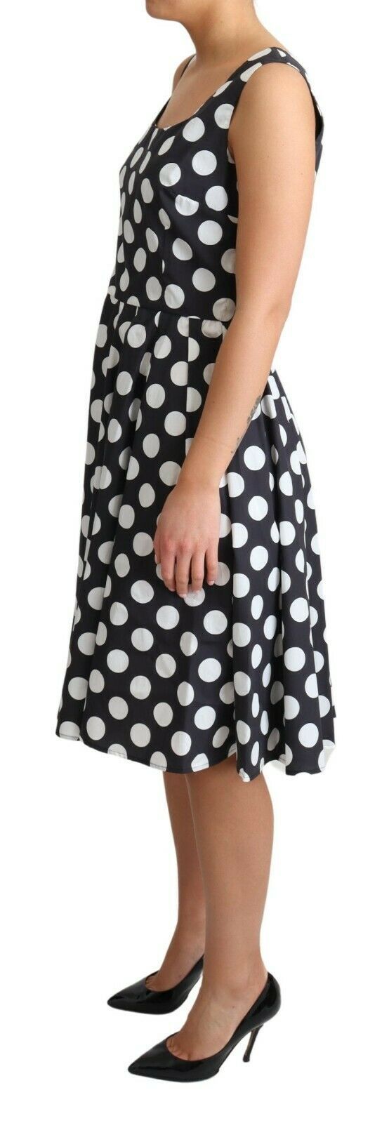 Robe trapèze en coton noir à pois Dolce &amp; Gabbana