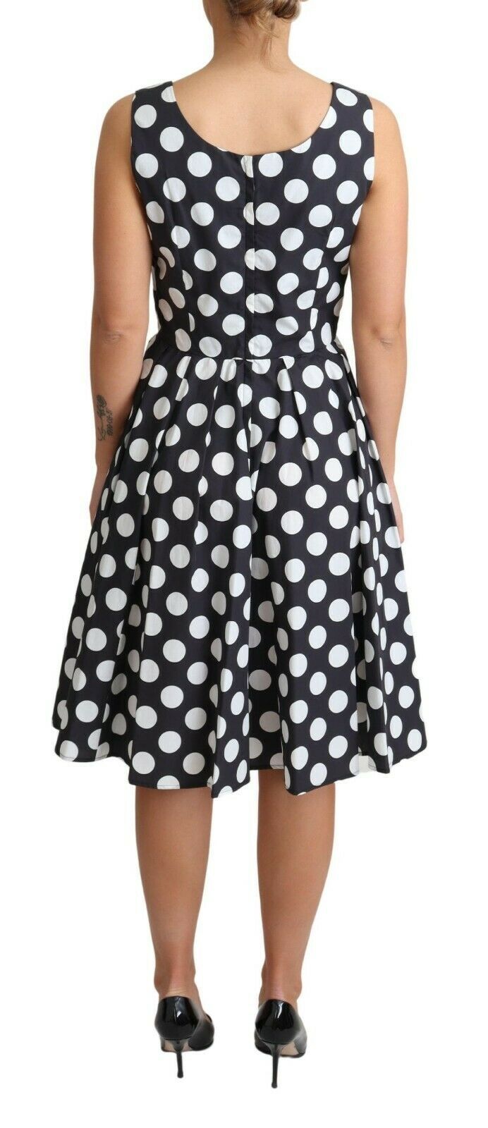 Robe trapèze en coton noir à pois Dolce &amp; Gabbana