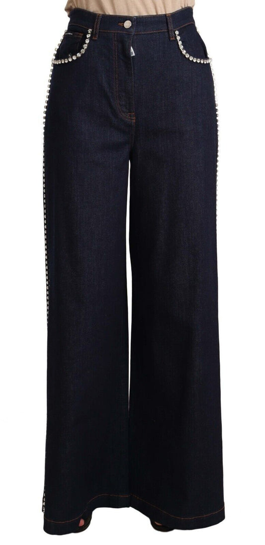 Jean évasé bleu foncé orné de cristaux Dolce &amp; Gabbana