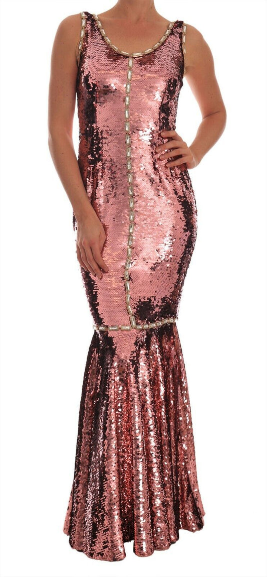 Robe fourreau rose à paillettes et cristaux Dolce &amp; Gabbana