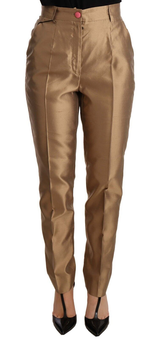 Pantalon fuselé en soie dorée Dolce &amp; Gabbana Pantalon métallisé