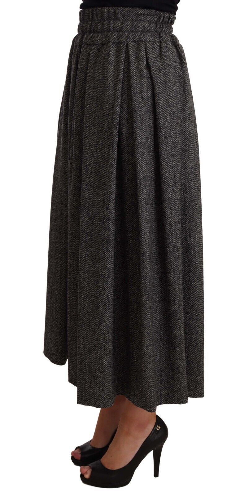 Jupe trapèze taille haute en laine grise Dolce &amp; Gabbana