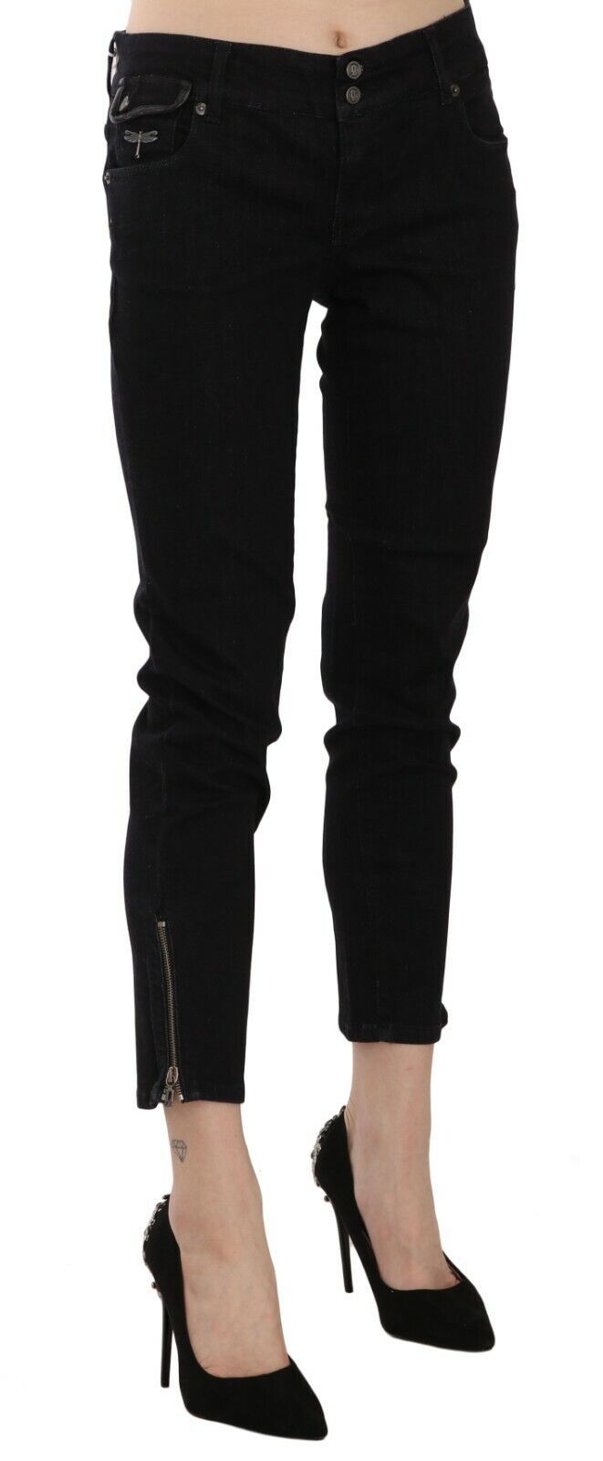 Pantalon décontracté en denim noir taille moyenne à ourlet court John Galliano