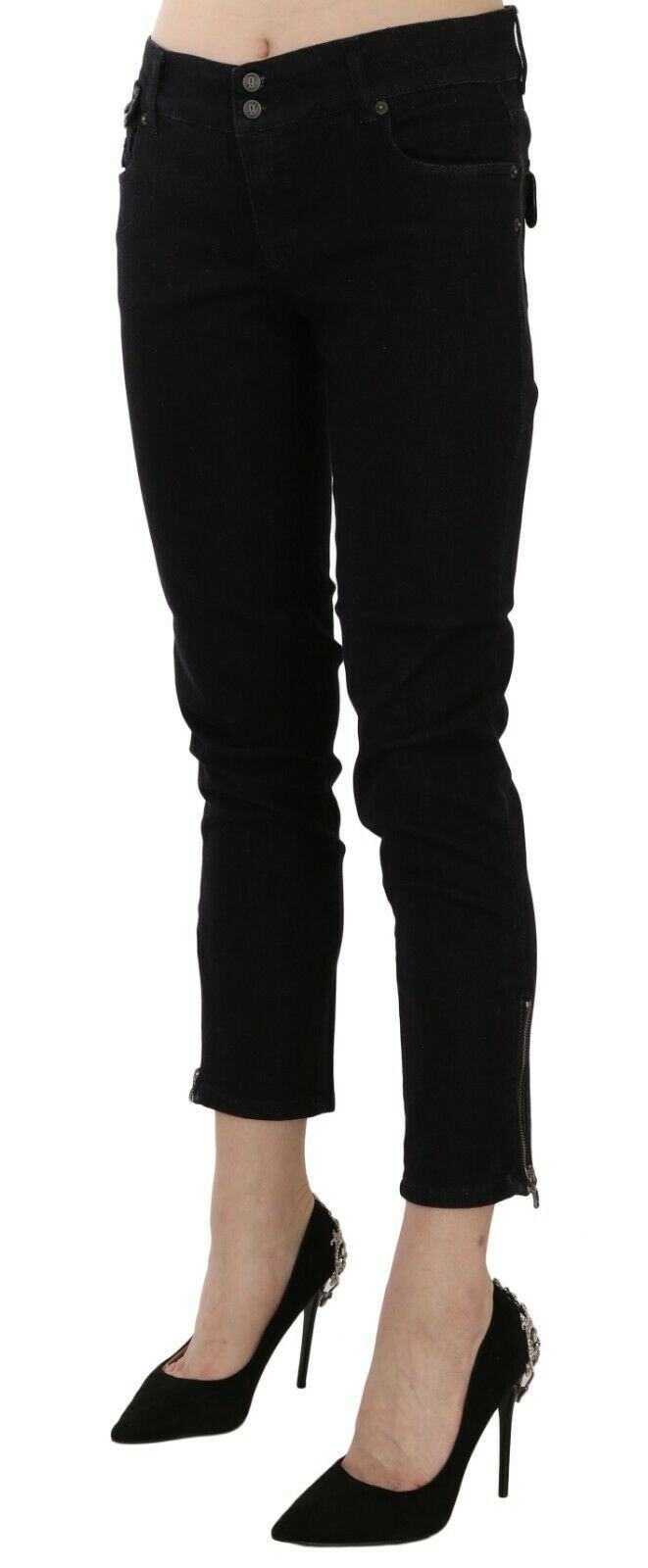 Pantalon décontracté en denim noir taille moyenne à ourlet court John Galliano