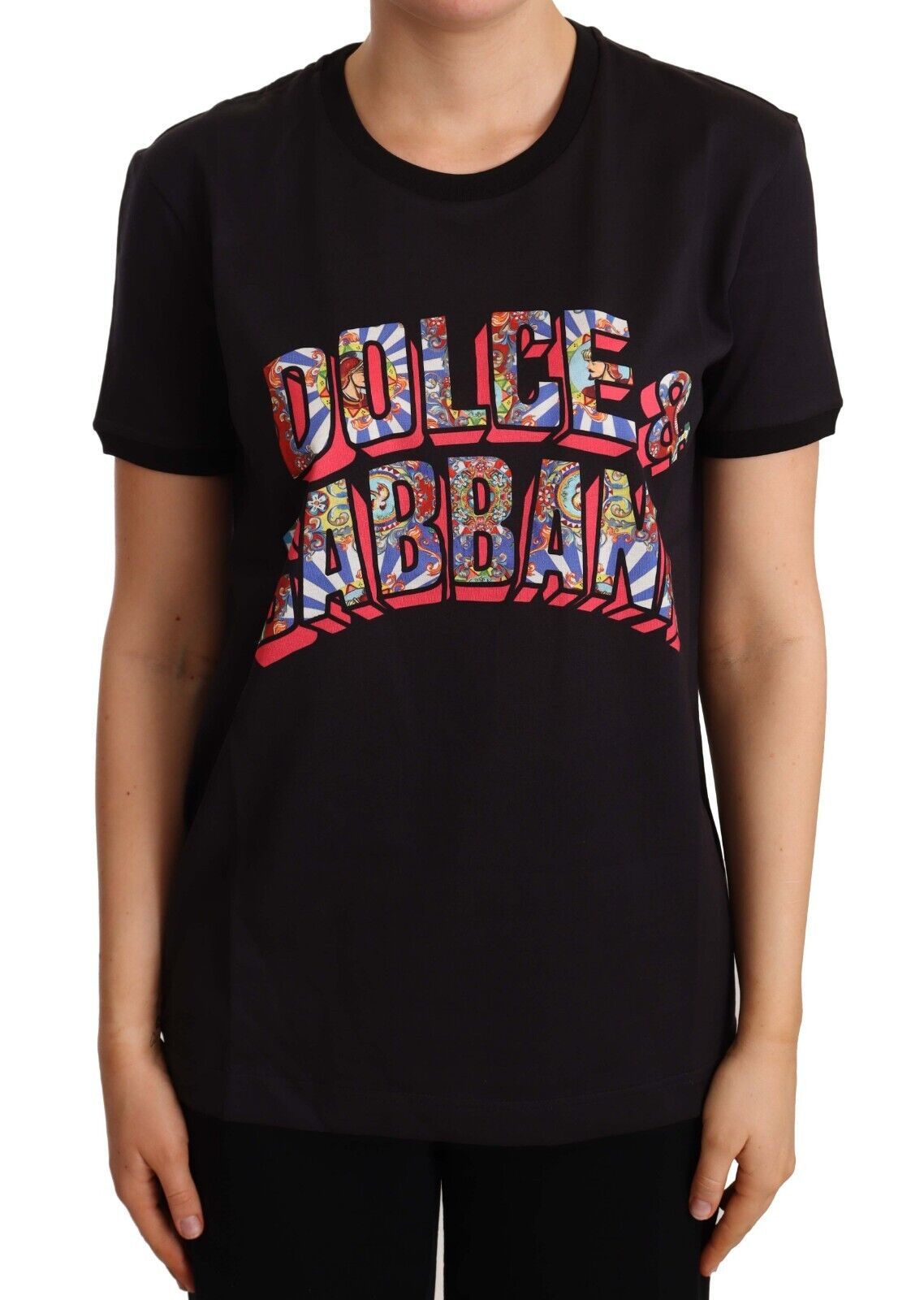 T-shirt ras du cou en coton noir à gros imprimé Dolce &amp; Gabbana