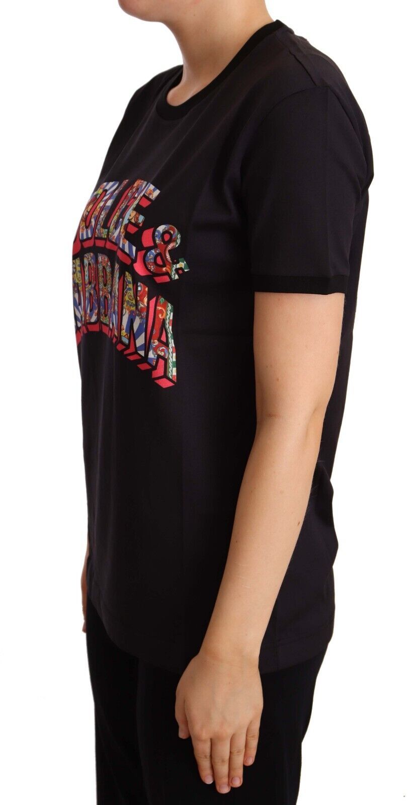 T-shirt ras du cou en coton noir à gros imprimé Dolce &amp; Gabbana