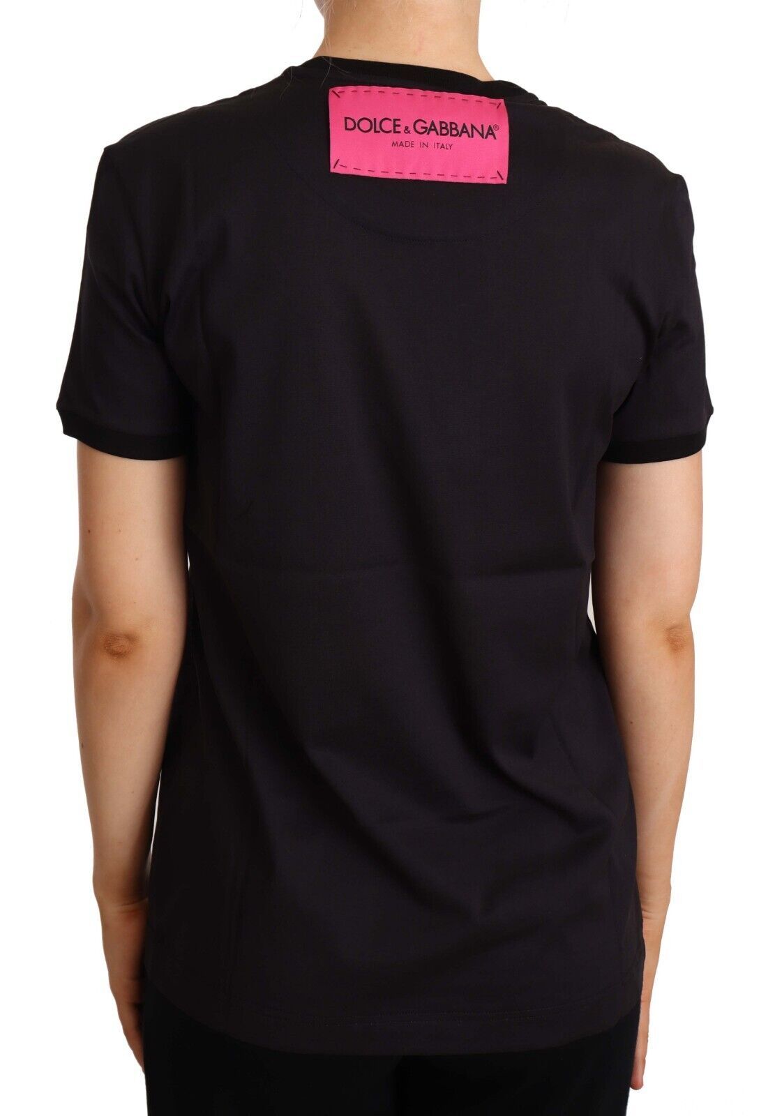 T-shirt ras du cou en coton noir à gros imprimé Dolce &amp; Gabbana