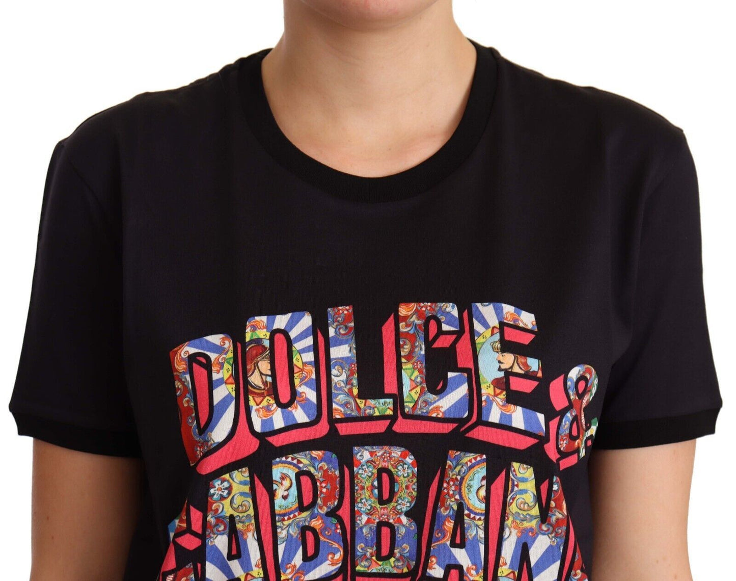 T-shirt ras du cou en coton noir à gros imprimé Dolce &amp; Gabbana