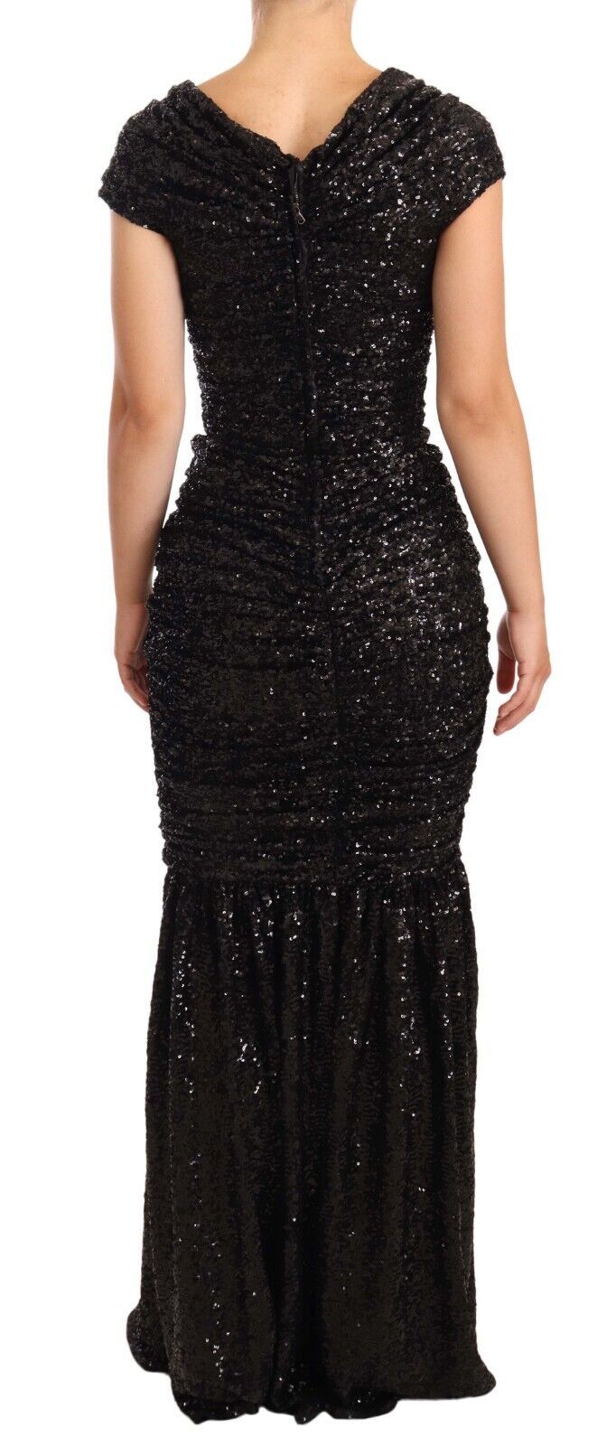 Robe longue noire à sequins et épaules dénudées Dolce &amp; Gabbana