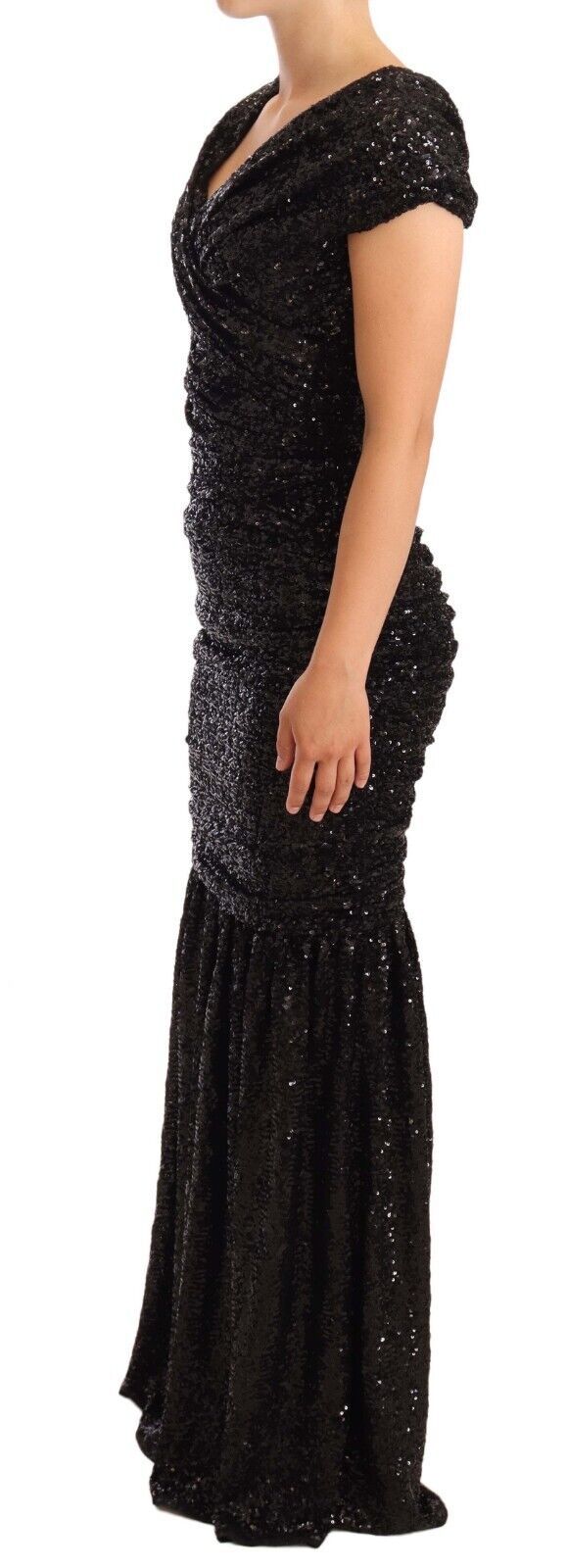 Robe longue noire à sequins et épaules dénudées Dolce &amp; Gabbana