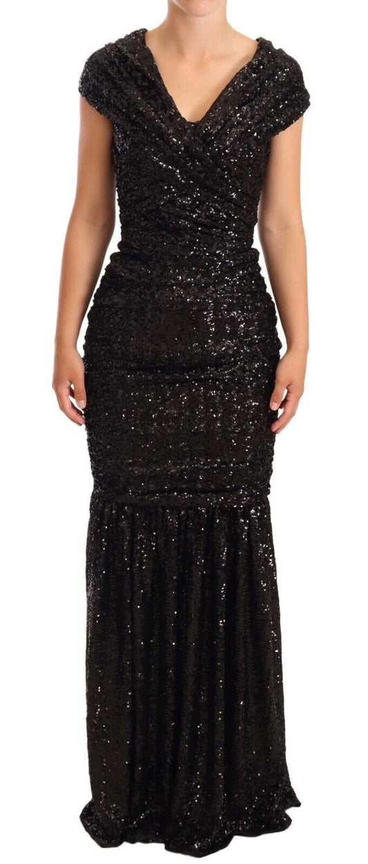 Robe longue noire à sequins et épaules dénudées Dolce &amp; Gabbana