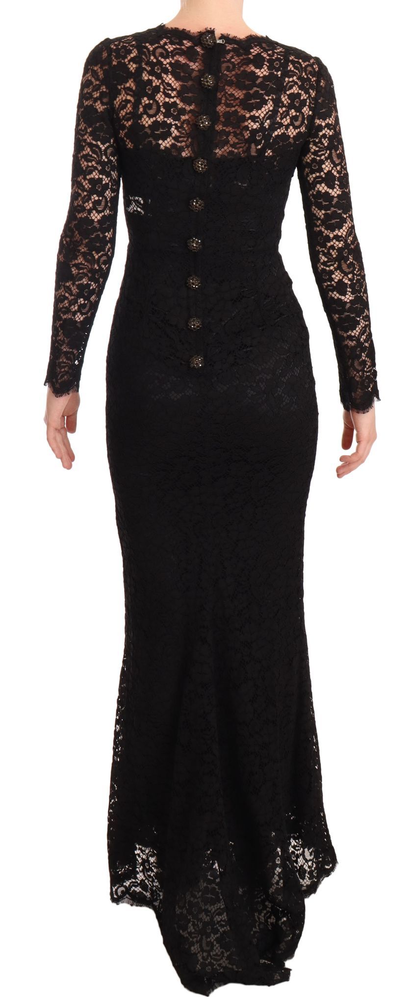 Robe sirène à manches longues en dentelle de coton noire Dolce &amp; Gabbana