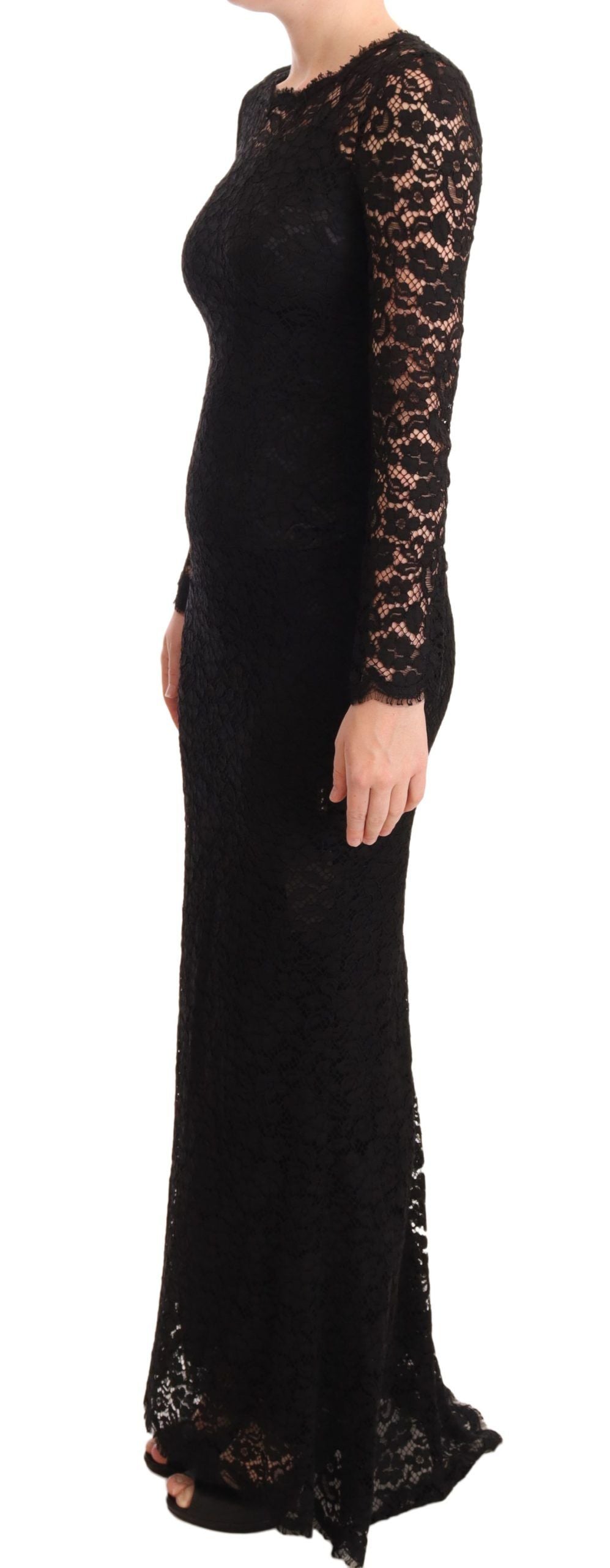 Robe sirène à manches longues en dentelle de coton noire Dolce &amp; Gabbana