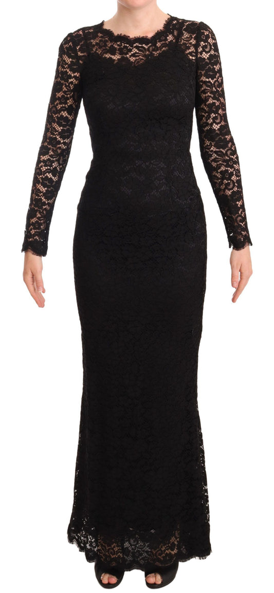 Robe sirène à manches longues en dentelle de coton noire Dolce &amp; Gabbana