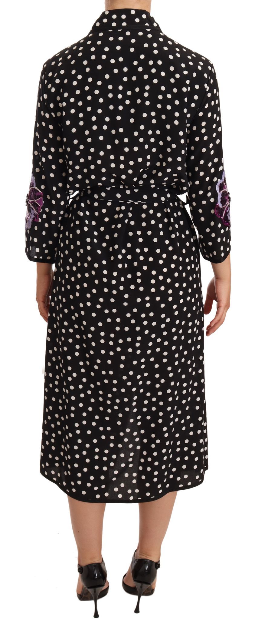 Robe fleurie à paillettes et cristaux noirs et blancs Dolce &amp; Gabbana